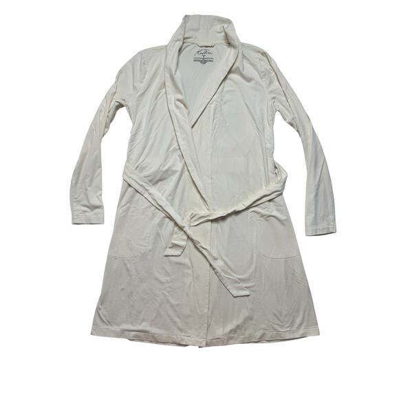 SOMA Restore Aloe Knit Short Robe in Ivory Size Small Cotton Blend Belted - Picture 5 of 9